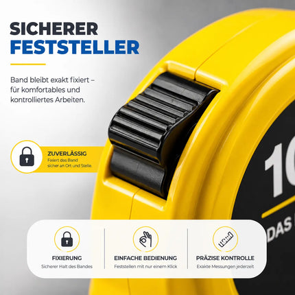 Maßband 10 Meter mit Halterung - robustes Maßband & Bandmass zum präzisen Messen mit Feststeller