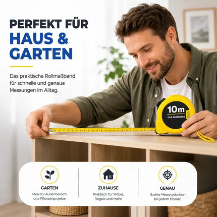 Maßband 10 Meter mit Halterung - robustes Maßband & Bandmass zum präzisen Messen mit Feststeller