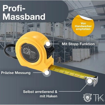 Maßband 5 Meter mit Halterung - robustes Maßband & Bandmass zum präzisen Messen mit Feststeller
