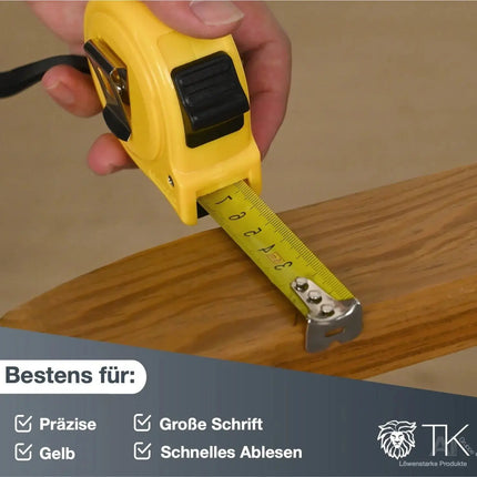 Maßband 5 Meter mit Halterung - robustes Maßband & Bandmass zum präzisen Messen mit Feststeller