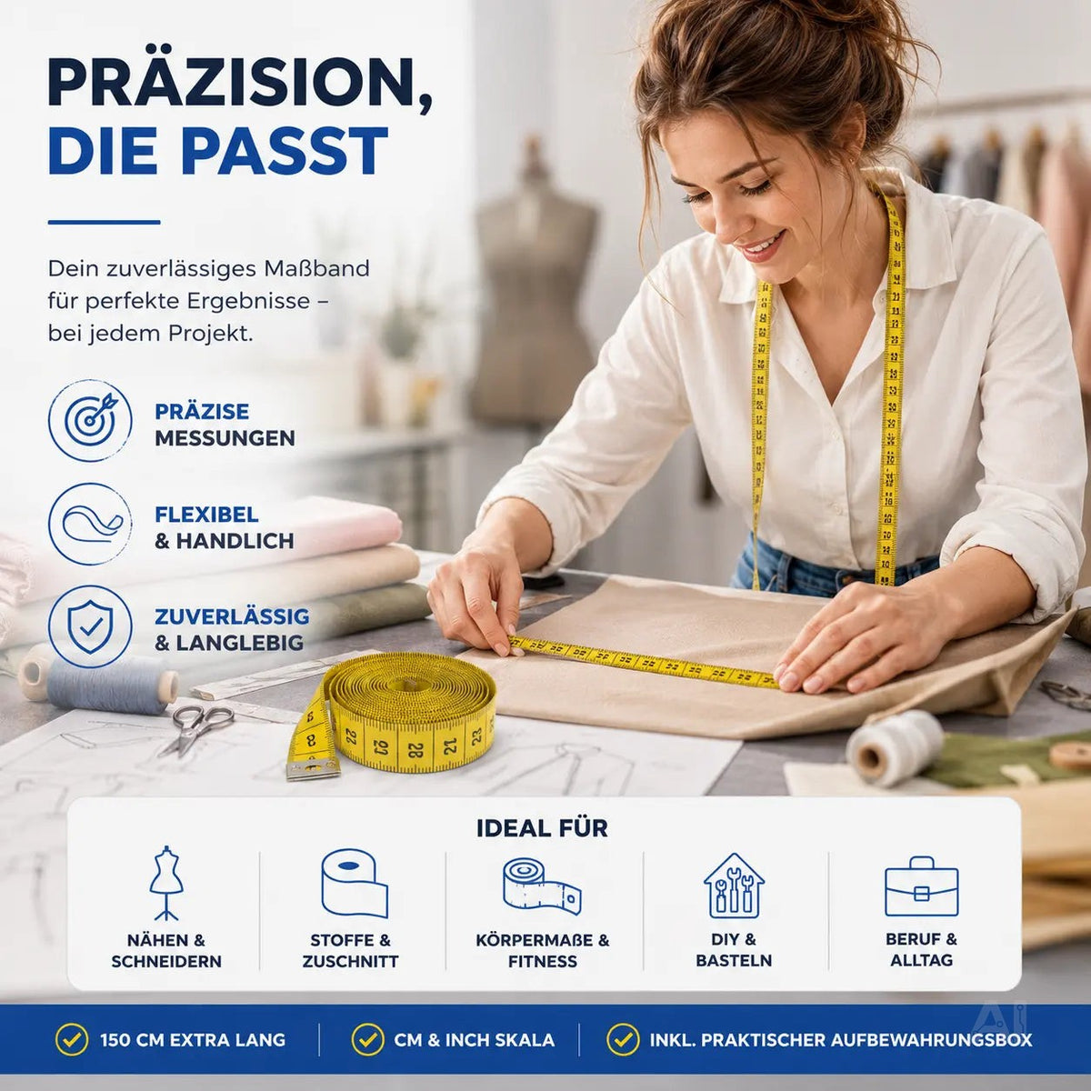 Maßband Maßband 2 in 1 - Maßband cm + INCH Schneidermaßband 150 cm – Maße und Abmessungen 2