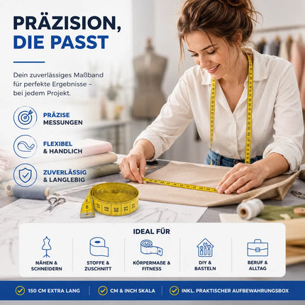 Maßband Massband 2 in 1 - Maßband cm + INCH Schneidermaßband 150 cm