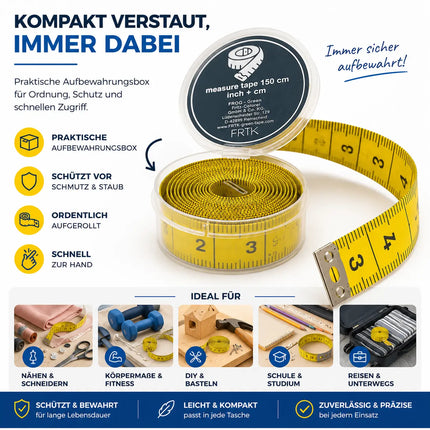 Maßband Massband 2 in 1 - Maßband cm + INCH Schneidermaßband 150 cm