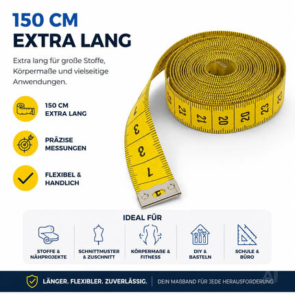 Maßband Massband 2 in 1 - Maßband cm + INCH Schneidermaßband 150 cm