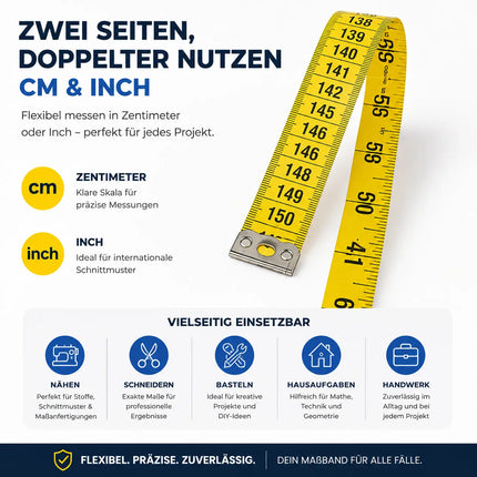 Maßband Massband 2 in 1 - Maßband cm + INCH Schneidermaßband 150 cm