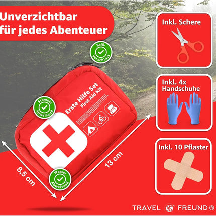 Mini Erste Hilfe Set Verbandskasten - klein & handlich Reiseapotheke - Camping & Travel & Wandern & Outdoor & Fahrrad - First Aid Kit - Unterwegs & reise