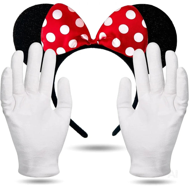 Minnie Maus Kostüm Set mit Ohren und Handschuhen – 2er Set Mausohren für Damen an Fasching