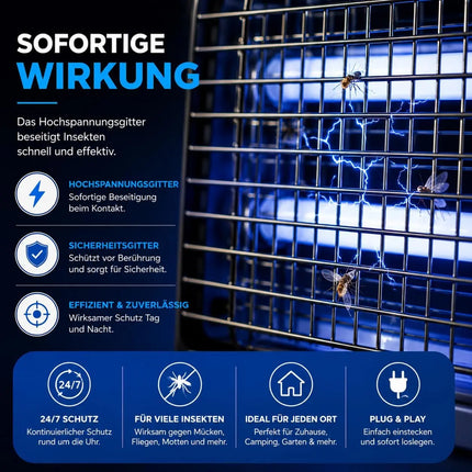 Mückenlampe elektrisch – Insektenvernichter mit UV-Licht – Fliegenfalle & Mückenfalle für effektiven Moskitoschutz (Eckig)