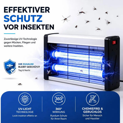 Mückenlampe elektrisch – Insektenvernichter mit UV-Licht – Fliegenfalle & Mückenfalle für effektiven Moskitoschutz (Eckig)