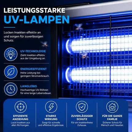Mückenlampe elektrisch – Insektenvernichter mit UV-Licht – Fliegenfalle & Mückenfalle für effektiven Moskitoschutz (Eckig)