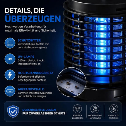 Mückenlampe elektrisch – Insektenvernichter mit UV-Licht – Fliegenfalle & Mückenfalle für effektiven Moskitoschutz (Rund)