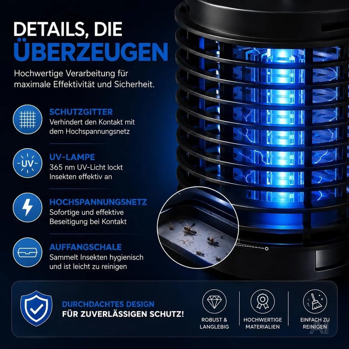 Mückenlampe elektrisch – Insektenvernichter mit UV-Licht – Fliegenfalle & Mückenfalle für effektiven Moskitoschutz (Rund)