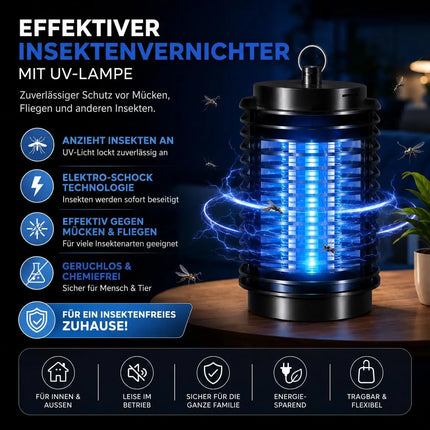 Mückenlampe elektrisch – Insektenvernichter mit UV-Licht – Fliegenfalle & Mückenfalle für effektiven Moskitoschutz (Rund)