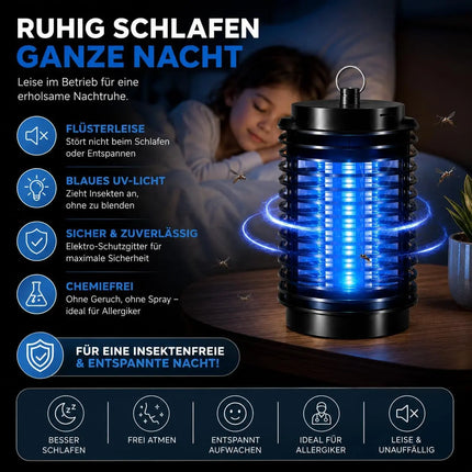 Mückenlampe elektrisch – Insektenvernichter mit UV-Licht – Fliegenfalle & Mückenfalle für effektiven Moskitoschutz (Rund)