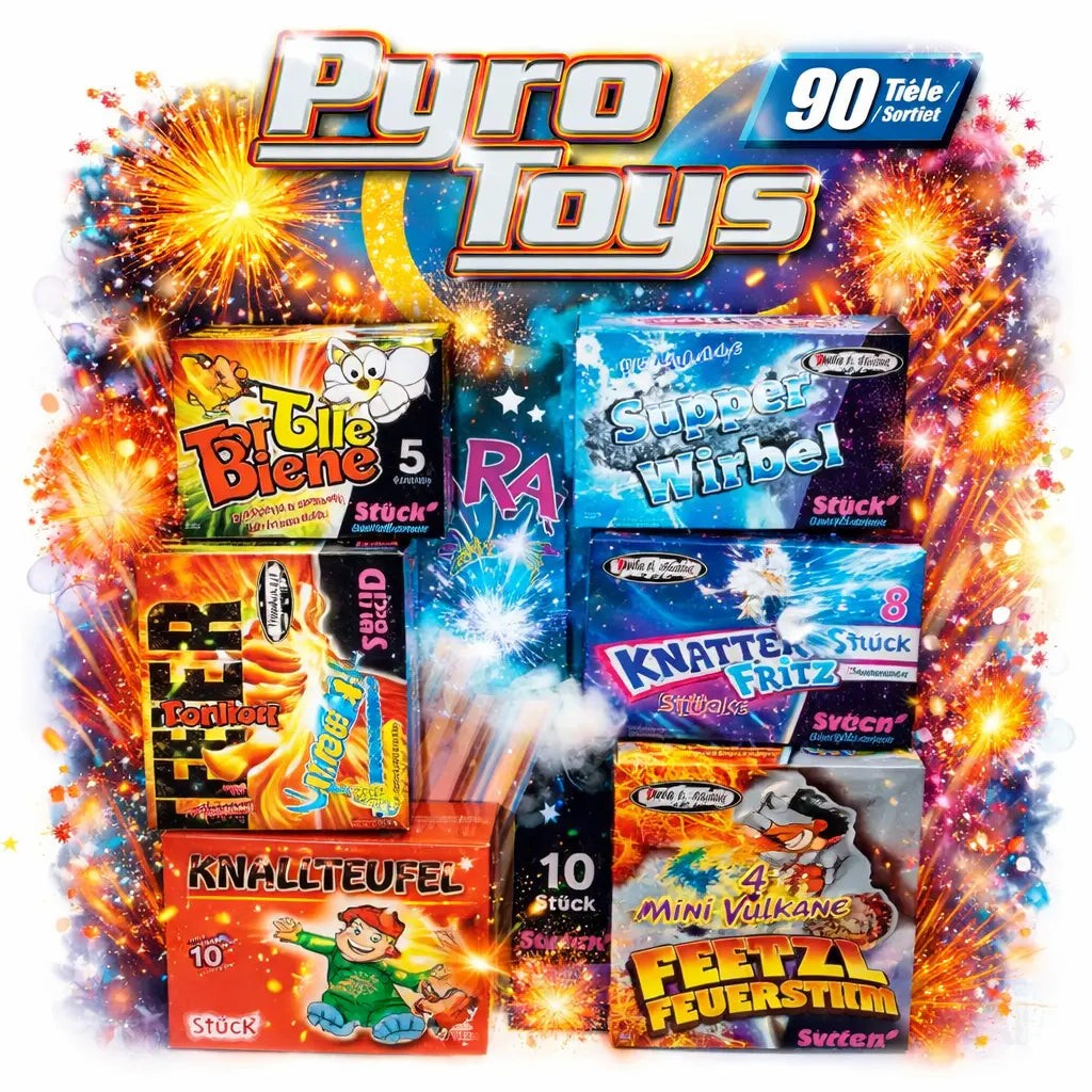 Neujahrs-Feuerwerk 2026 – vielseitiges Partyset mit Feuerwerksartikeln für stimmungsvolle Silvesterfeiern - Set mit 90 Teilen (Pyro Mix)