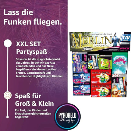 Neujahrs-Feuerwerk Set 2026 – sorgt für unvergessliche Silvesterfeiern mit Feuerwerksartikeln, Wunderkerzen und Knallerbsen (Merlin)