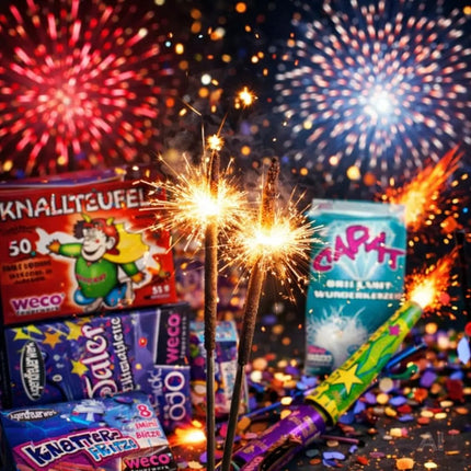 Neujahrs-Feuerwerk Set 2026 – sorgt für unvergessliche Silvesterfeiern mit Feuerwerksartikeln, Wunderkerzen und Knallerbsen (Merlin)