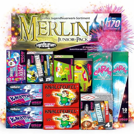 Neujahrs-Feuerwerk Set 2026 – sorgt für unvergessliche Silvesterfeiern mit Feuerwerksartikeln, Wunderkerzen und Knallerbsen (Merlin)