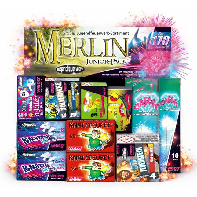 Neujahrs-Feuerwerk Set 2026 – sorgt für unvergessliche Silvesterfeiern mit Feuerwerksartikeln, Wunderkerzen und Knallerbsen (Merlin)