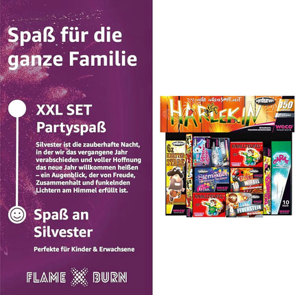 Neujahrs-Partyset mit Feuerwerks-Highlights – ideal für Silvester, Festlichkeiten und stimmungsvolle Feiern - Set mit 150 Teilen (Harlekin)
