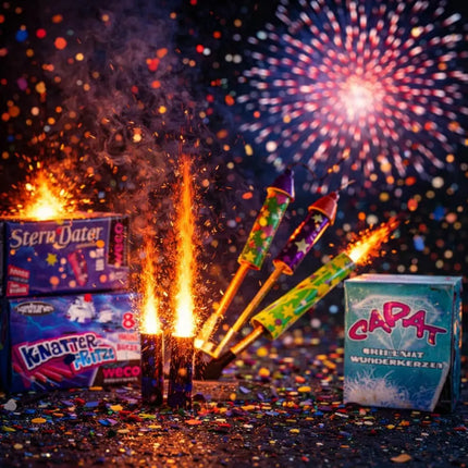 Neujahrs-Partyset mit Feuerwerks-Highlights – ideal für Silvester, Festlichkeiten und stimmungsvolle Feiern - Set mit 150 Teilen (Harlekin)