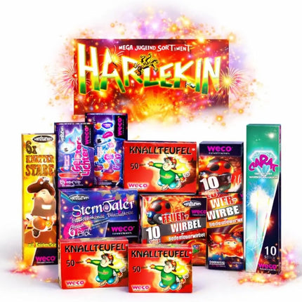 Neujahrs-Partyset mit Feuerwerks-Highlights – ideal für Silvester, Festlichkeiten und stimmungsvolle Feiern - Set mit 150 Teilen (Harlekin)