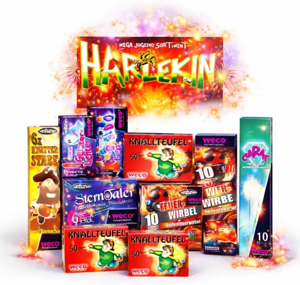 Neujahrs-Partyset mit Feuerwerks-Highlights – ideal für Silvester, Festlichkeiten und stimmungsvolle Feiern - Set mit 150 Teilen (Harlekin)
