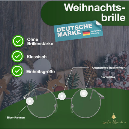 Nikolausbrille Kostümbrille Weihnachten Weihnachtsmannbrille Nickelbrille Brille Nikolaus rund für Nikolauskostüm