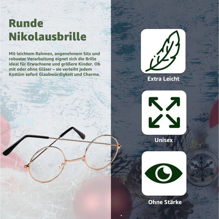 Nikolausbrille Kostümbrille Weihnachten Weihnachtsmannbrille Nickelbrille Brille Nikolaus rund für Nikolauskostüm