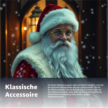 Nikolausbrille Kostümbrille Weihnachten Weihnachtsmannbrille Nickelbrille Brille Nikolaus rund für Nikolauskostüm