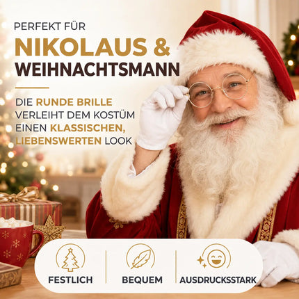 Nikolausbrille Kostümbrille Weihnachten Weihnachtsmannbrille Nickelbrille Brille Nikolaus rund für Nikolauskostüm