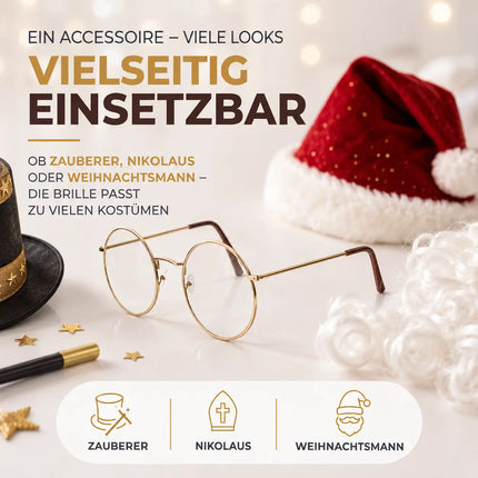 Nikolausbrille Kostümbrille Weihnachten Weihnachtsmannbrille Nickelbrille Brille Nikolaus rund für Nikolauskostüm