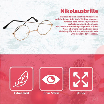 Nikolausbrille rund - Nikolaus Accessoire für Weihnachten – Detailansicht 3