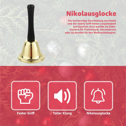Nikolausglocke - Weihnachtmannkostüm Accessoire - Weihnachtsglocke Gold