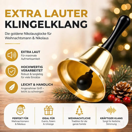 Nikolausglocke - Weihnachtsmannkostüm Accessoire - Weihnachtsglocke Gold – Detailansicht 3