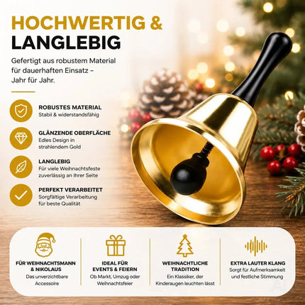 Nikolausglocke - Weihnachtsmannkostüm Accessoire - Weihnachtsglocke Gold – Detailansicht 5