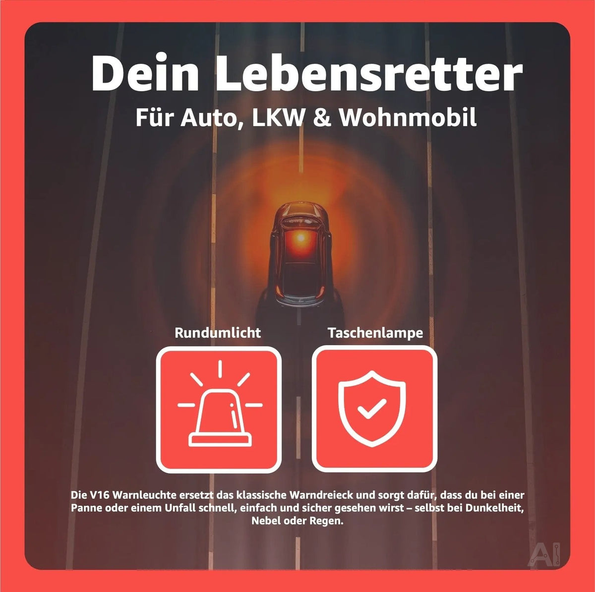 Notfall-Warnleuchte V16 IDIADA – Pannenlicht & Signallicht – für Fahrzeuge & Motorräder – Detailansicht 3