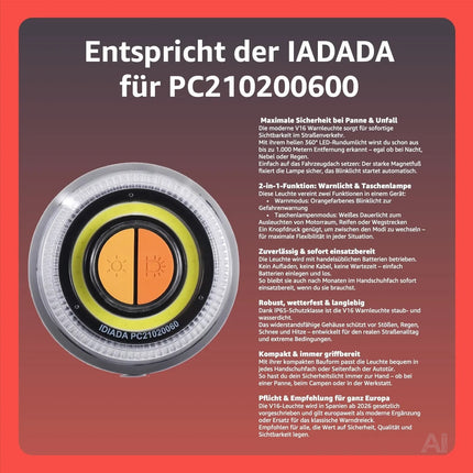 Notfall-Warnleuchte V16 IDIADA – Pannenlicht & Signallicht – für Fahrzeuge & Motorräder – Detailansicht 4