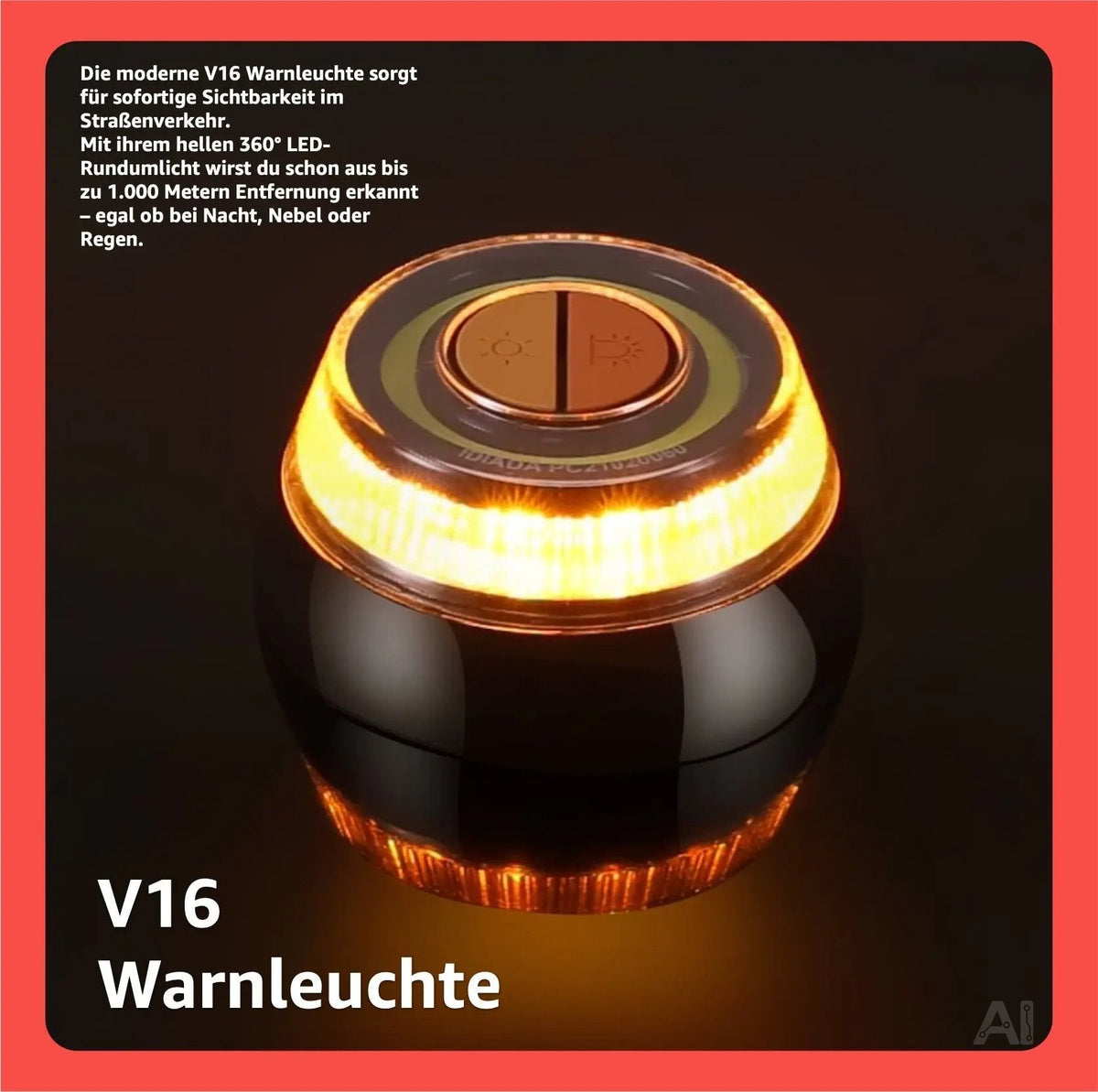 Notfall-Warnleuchte V16 IDIADA – Pannenlicht & Signallicht – für Fahrzeuge & Motorräder – Detailansicht 6
