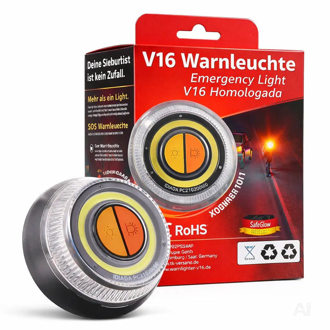 Notfall-Warnleuchte V16 IDIADA – Pannenlicht & Signallicht – für Fahrzeuge & Motorräder