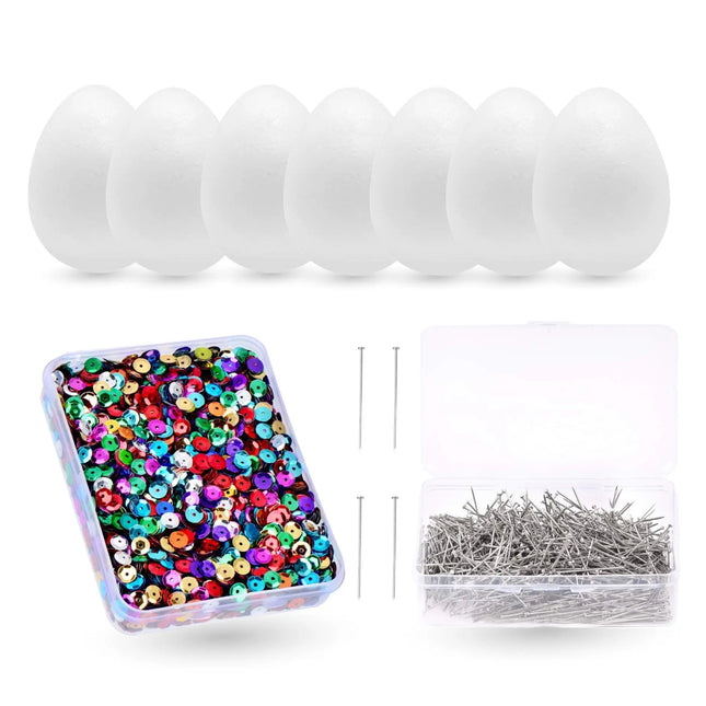 Ostern Bastel Set - mit 10x Styroporeier Eier Ostereier, Bunte Pailetten, Stecknadeln zum Basteln & Dekoration