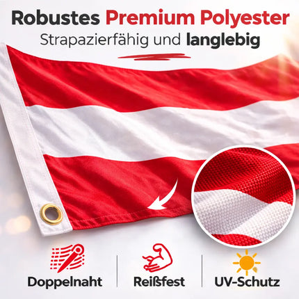 Österreich Flagge 90x150 cm – WM 2026 Weltmeisterschaft Fahne Fanartikel aus strapazierfähigem Polyester mit Metallösen