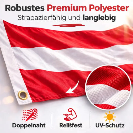 Österreich Flagge 90x150 cm – WM 2026 Weltmeisterschaft Fahne Fanartikel aus strapazierfähigem – Detailansicht 2