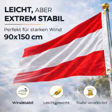 Österreich Flagge 90x150 cm – WM 2026 Weltmeisterschaft Fahne Fanartikel aus strapazierfähigem – Detailansicht 3