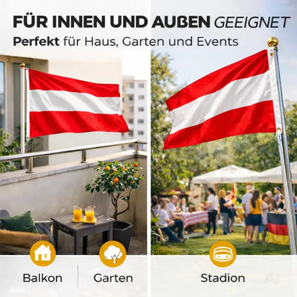 Österreich Flagge 90x150 cm – WM 2026 Weltmeisterschaft Fahne Fanartikel aus strapazierfähigem – Detailansicht 6