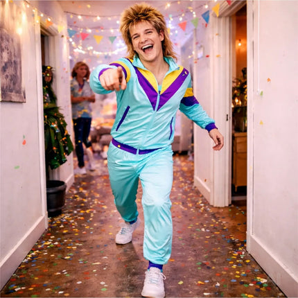 Overall Retro Blau – 80er-Jahre Kostüm im klassischen Vintage-Look für Fasching (L/XL)