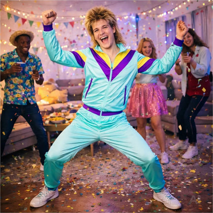 Overall Retro Blau – 80er-Jahre Kostüm im klassischen Vintage-Look für Fasching (L/XL)