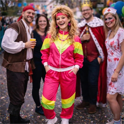 Overall Retro Pink – 80er-Jahre Kostüm im klassischen Vintage-Look für Fasching (L/XL)