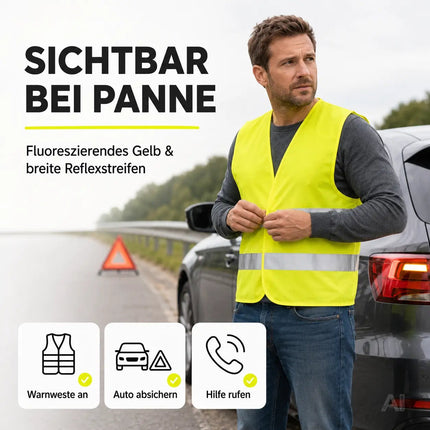 OwnWheel 4X Auto Warnweste ISO20471-2026: gelb - reflektierende Sicherheitsweste für PKW & LKW – Detailansicht 2