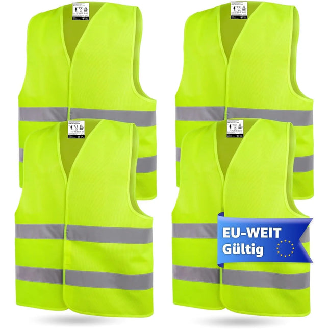 OwnWheel 4X Warnweste Auto ISO20471-2024 & 2025: Neongelb - reflektierende Sicherheitsweste für PKW & LKW - Notfall & Pannenwesten